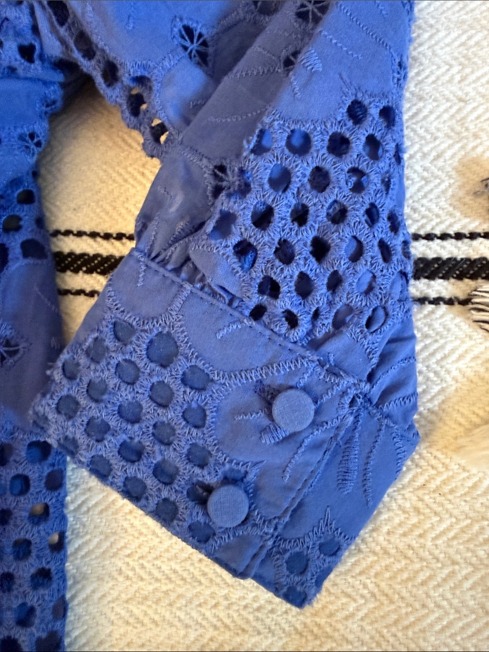 Periwinkle Blue Eyelet Floral Button-Front Women's Top - Picture 5 of 7